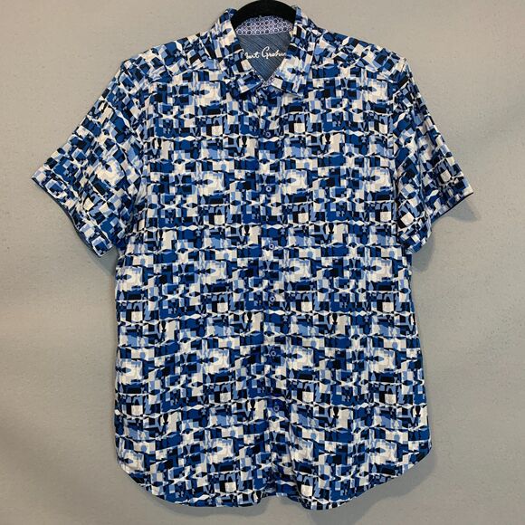 Robert Graham Blue Geometric Print Button Up Shirt Size Large Mens Casual - Picture 1 of 8
